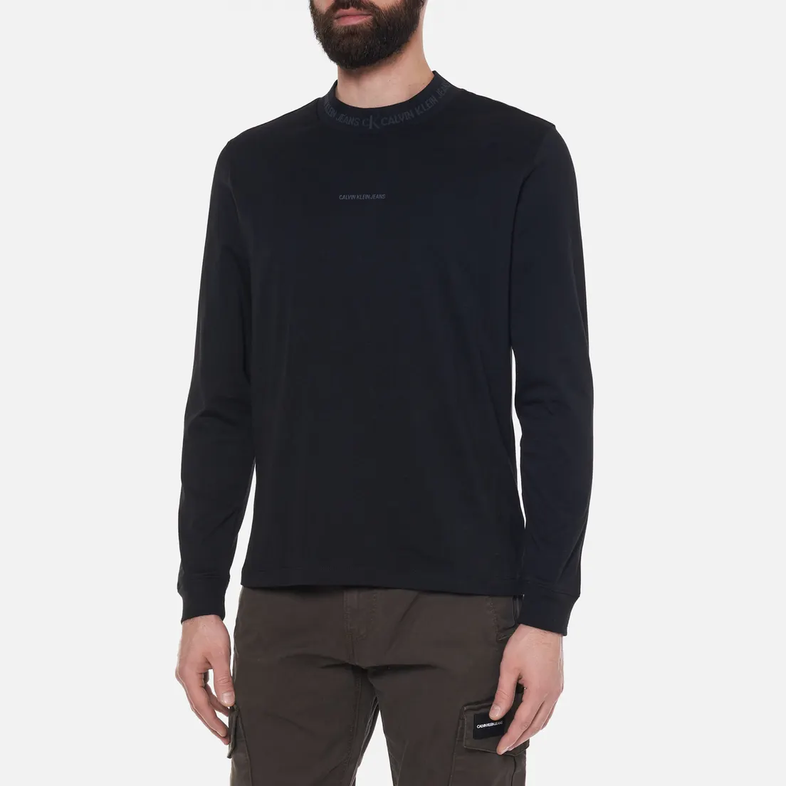 Calvin Klein Jeans Мужской лонгслив LS Logo Jacquard Mock Neck