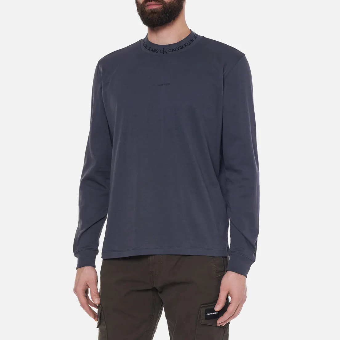 Calvin Klein Jeans Мужской лонгслив LS Logo Jacquard Mock Neck