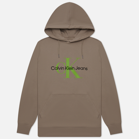 фото Мужская толстовка calvin klein jeans seasonal monologo regular hoodie, цвет бежевый, размер s
