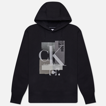 фото Мужская толстовка calvin klein jeans connected layer landscape hoodie, цвет чёрный, размер s