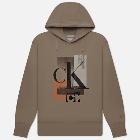 фото Мужская толстовка calvin klein jeans connected layer landscape hoodie, цвет бежевый, размер s