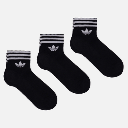 Комплект носков adidas Originals 3-Stripes Ankle 3-Pack, цвет чёрный, размер 46-48 EU