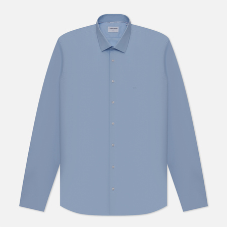фото Мужская рубашка calvin klein jeans poplin stretch slim, цвет синий, размер 39