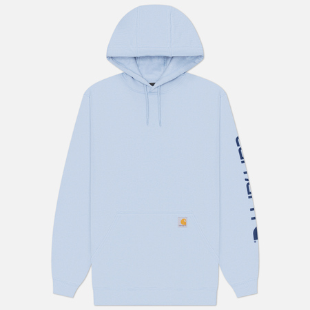 Мужская толстовка Carhartt Loose Fit Midweight Logo Sleeve Graphic Hoodie, цвет голубой, размер XL