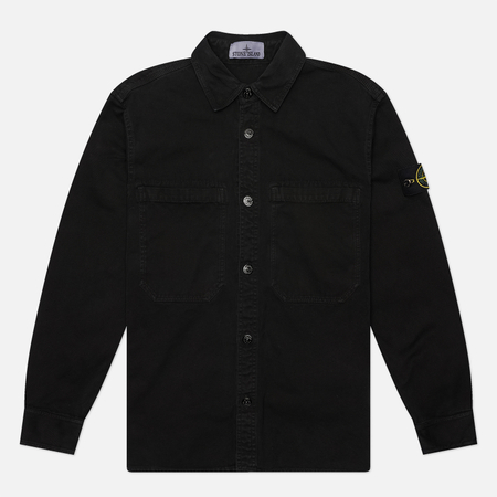 Мужская рубашка Stone Island Organic Panama Cotton Old Effect, цвет чёрный, размер M