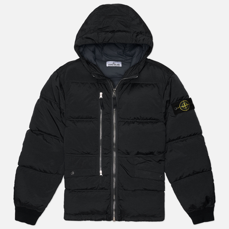Мужской пуховик Stone Island Nylon Metal In Econyl Hooded, цвет чёрный, размер XL