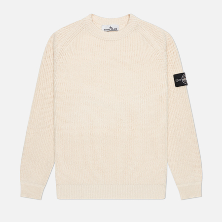 фото Мужской свитер stone island fisherman rib crewneck raw beauty, цвет бежевый, размер m