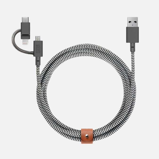 Кабель Native Union, цвет серый, размер UNI BELT-KV-ULC-ZEB-V2 3-In-1 Charging Apple Lightning/USB Type-C/Micro-USB - фото 1