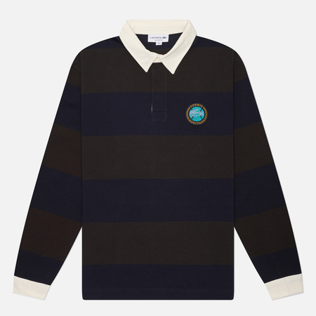 Мужской лонгслив Lacoste Relaxed Fit Striped Rugby, цвет синий, размер M