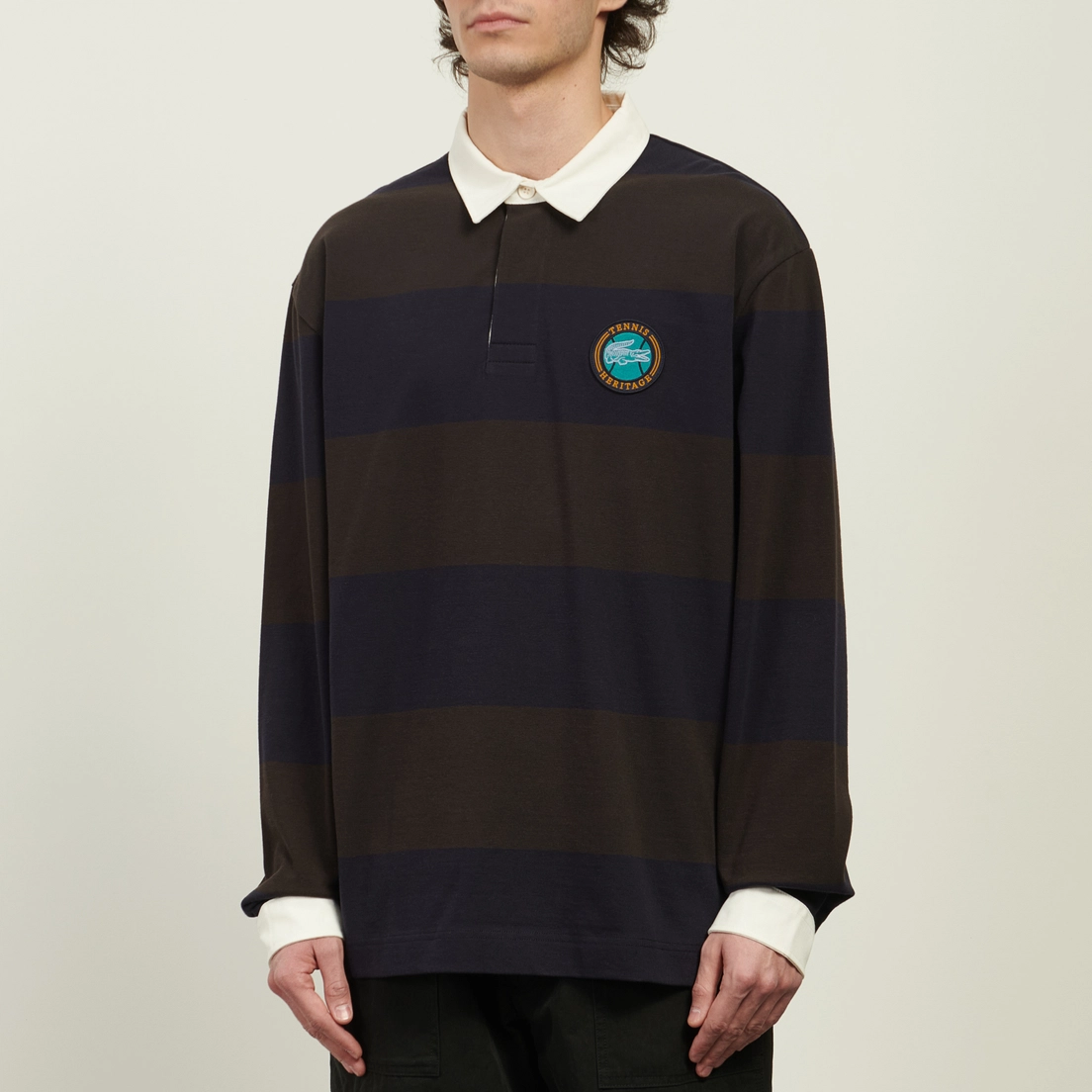 Lacoste Мужской лонгслив Relaxed Fit Striped Rugby