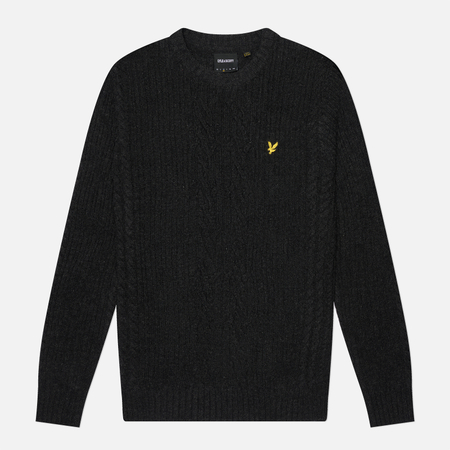 Мужской свитер Lyle & Scott Ribbed Cable Knit Jumper, цвет чёрный, размер XL