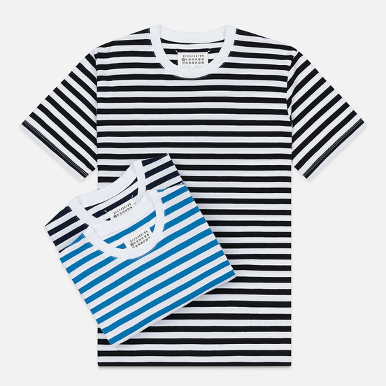 Комплект мужских футболок Maison Margiela 3-Pack Stereotype Stripes White Black/White Palace Blue/White Light Marine