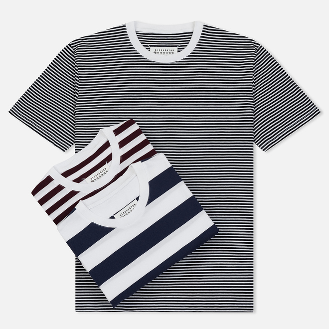 Комплект мужских футболок Maison Margiela 3-Pack Stripes Dark Marine/Bordeaux/Indigo