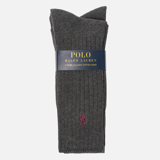 Комплект носков Polo Ralph Lauren 3-Pack Classic Crew Charcoal
