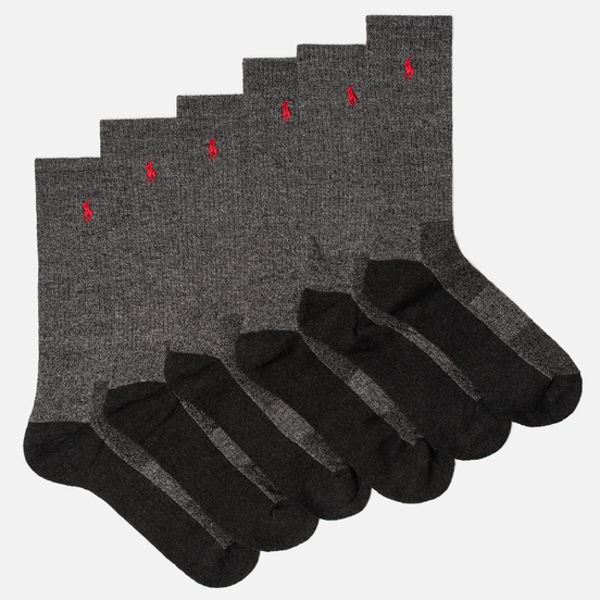 Комплект носков Polo Ralph Lauren 6-Pack Colored Marl Crew Charcoal Heather