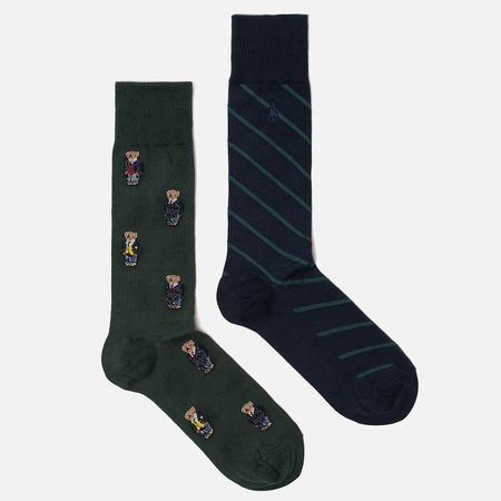 Комплект носков Polo Ralph Lauren Bear And Stripe 2-Pack Hunter Green