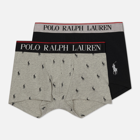 Комплект мужских трусов Polo Ralph Lauren Classic Trunk 2-Pack Black/Andover Heather All Over Print Pony