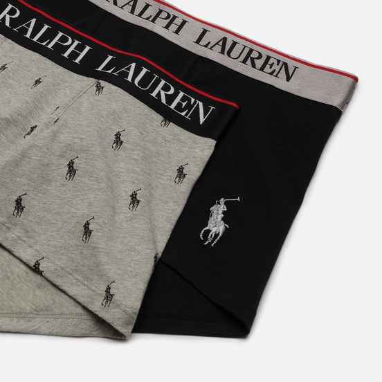 Комплект мужских трусов Polo Ralph Lauren Classic Trunk 2-Pack Black/Andover Heather All Over Print Pony