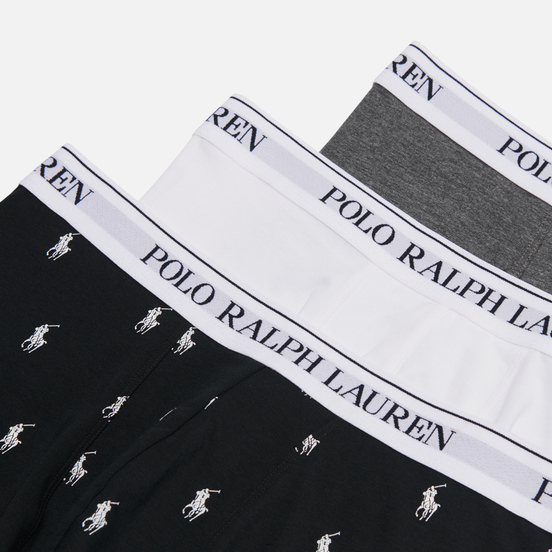 Комплект мужских трусов Polo Ralph Lauren Classic Trunk 3-Pack Black All Over Pony Print/Charcoal Heather/White