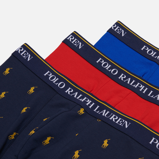 Комплект мужских трусов Polo Ralph Lauren Classic Trunk 3-Pack Sapphire Star/Red/Navy All Over Pony Print