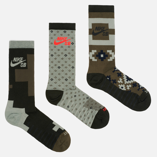 Комплект носков Nike SB 3-Pack Everyday Max Lightweight Crew Olive Multi-Color