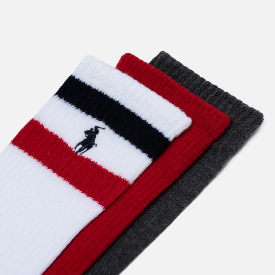 Комплект носков Polo Ralph Lauren 3-Pack Sport Bear Crew Grey/White/Red
