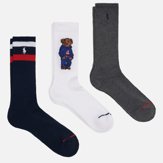 Комплект носков Polo Ralph Lauren 3-Pack Sport Bear Crew White/Navy/Grey