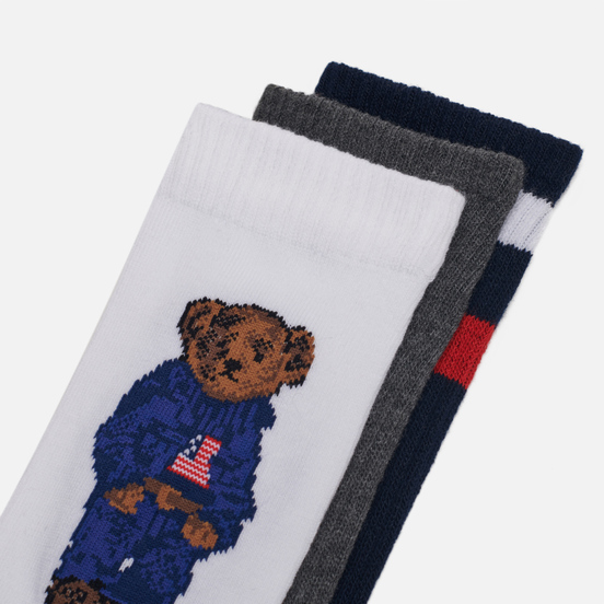 Комплект носков Polo Ralph Lauren 3-Pack Sport Bear Crew White/Navy/Grey