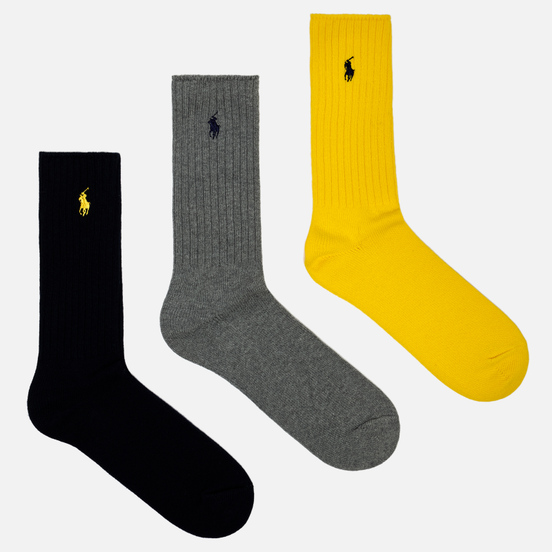Комплект носков Polo Ralph Lauren Cotton Rib Classic Crew 3-Pack Yellow/Grey/Navy