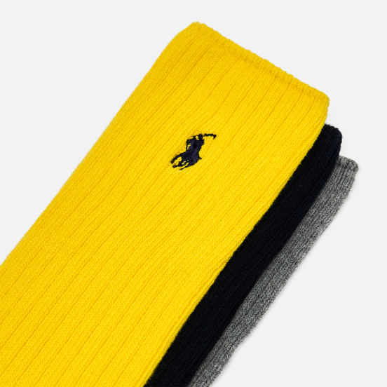 Комплект носков Polo Ralph Lauren Cotton Rib Classic Crew 3-Pack Yellow/Grey/Navy