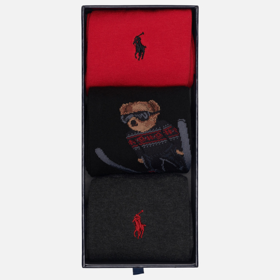 Комплект носков Polo Ralph Lauren Skijump Bear Crew 3 Pack Black/Dark Charcoal/Pion Red