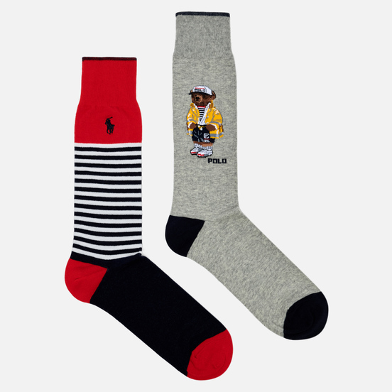 Комплект носков Polo Ralph Lauren Yachting Bear & Stripe Crew 2-Pack Grey/Red