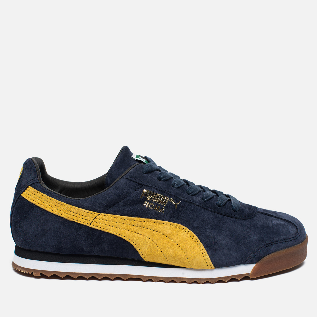 puma roma navy yellow suede