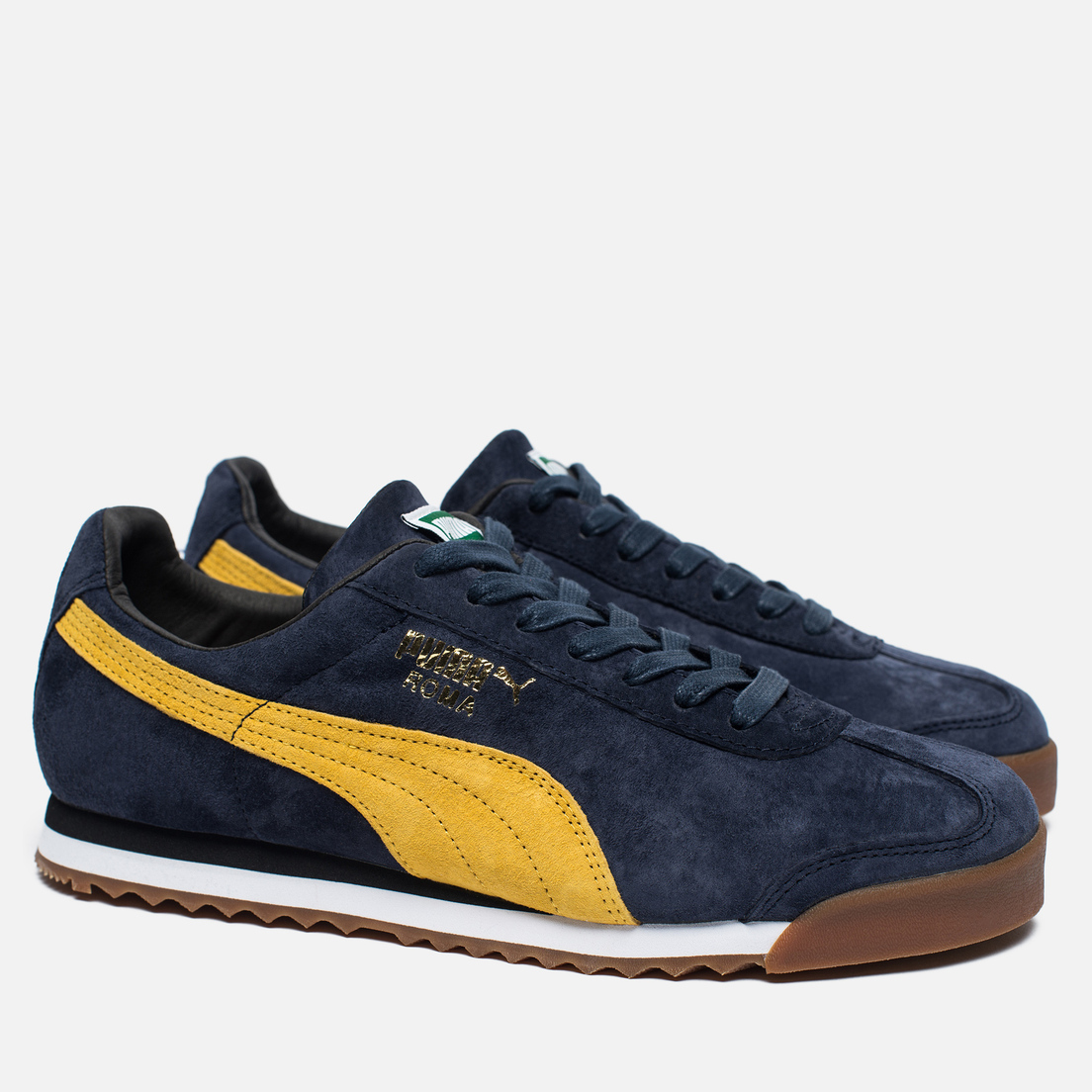 puma roma navy yellow suede