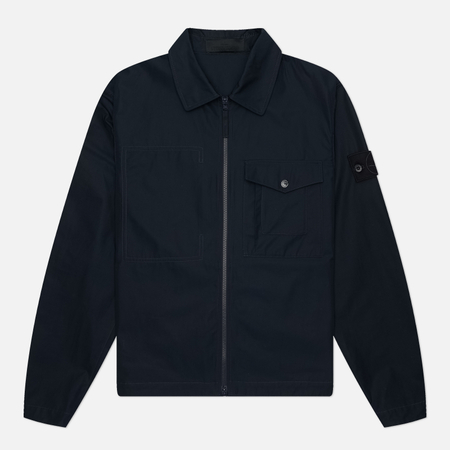 Мужская рубашка Stone Island Ghost Piece All-Weather Cotton Canvas Zipped Overshirt, цвет синий, размер L