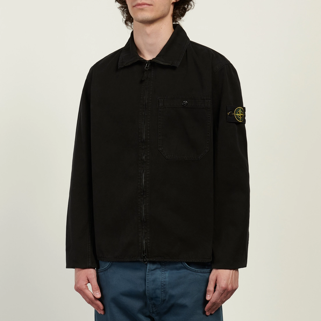 Stone Island Мужская рубашка Organic Panama Cotton Old Effect Comfort Zip-Up