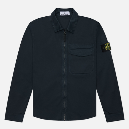 Мужская рубашка Stone Island Stretch Organic Cotton Satin Regular Overshirt, цвет синий, размер M
