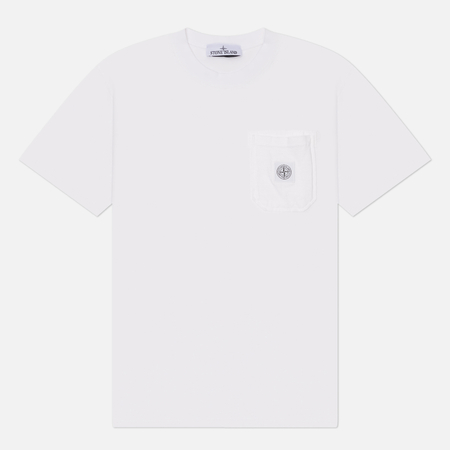 Мужская футболка Stone Island Organic Cotton Jersey Fissato Effect Compass Patch, цвет белый, размер XL