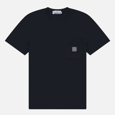 Мужская футболка Stone Island Organic Cotton Jersey Fissato Effect Compass Patch, цвет синий, размер L