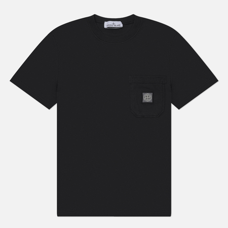 Мужская футболка Stone Island Organic Cotton Jersey Fissato Effect Compass Patch, цвет чёрный, размер M