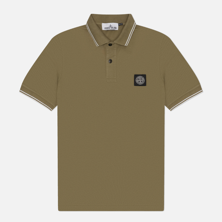 Мужское поло Stone Island Organic Cotton Pique With Stretch Slim, цвет оливковый, размер M