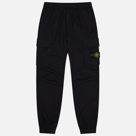Мужские брюки Stone Island Stretch Cotton Tela Paracadute Regular Tapered Cargo, цвет чёрный, размер 29