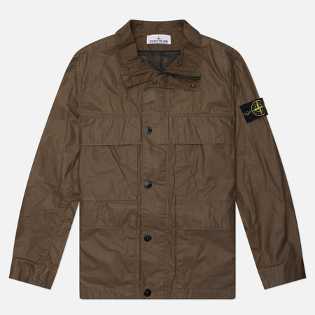 Мужская куртка ветровка Stone Island Waxed Pigment Cotton Tela, цвет коричневый, размер L