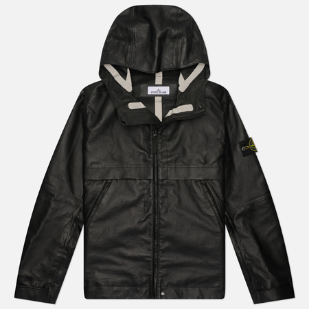Мужская демисезонная куртка Stone Island Leather Organza Hooded, цвет чёрный