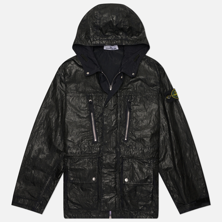 Мужская демисезонная куртка Stone Island Slick Nylon Tela-TC Hooded, цвет чёрный