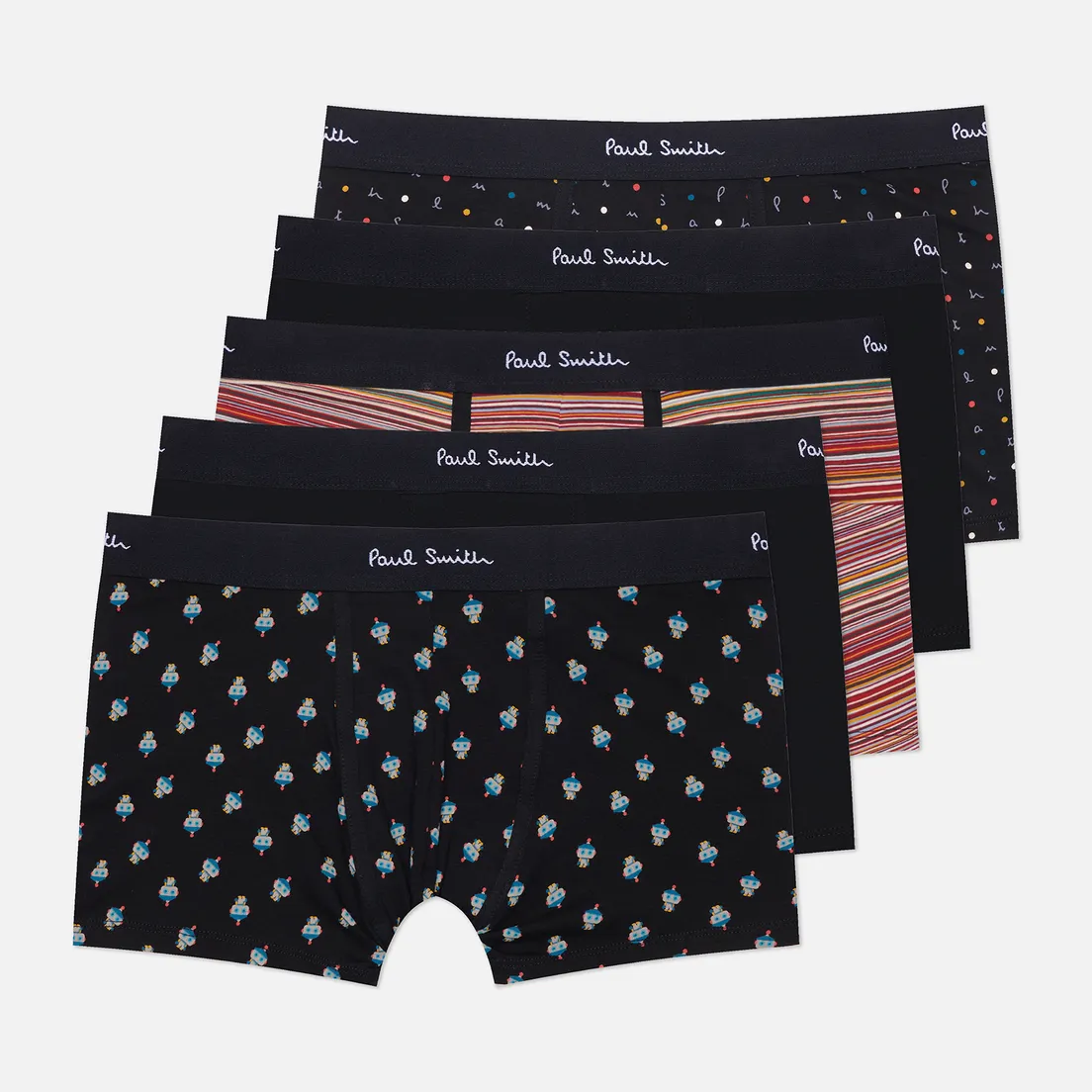 Paul Smith Комплект мужских трусов Organic Cotton Mixed Signature Stripe & Pattern Boxer Briefs 5-Pack
