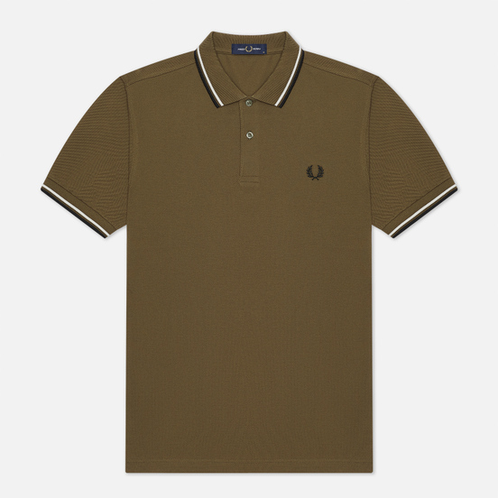 Мужское поло Fred Perry M3600 Twin Tipped Military Green/Snow White/Black