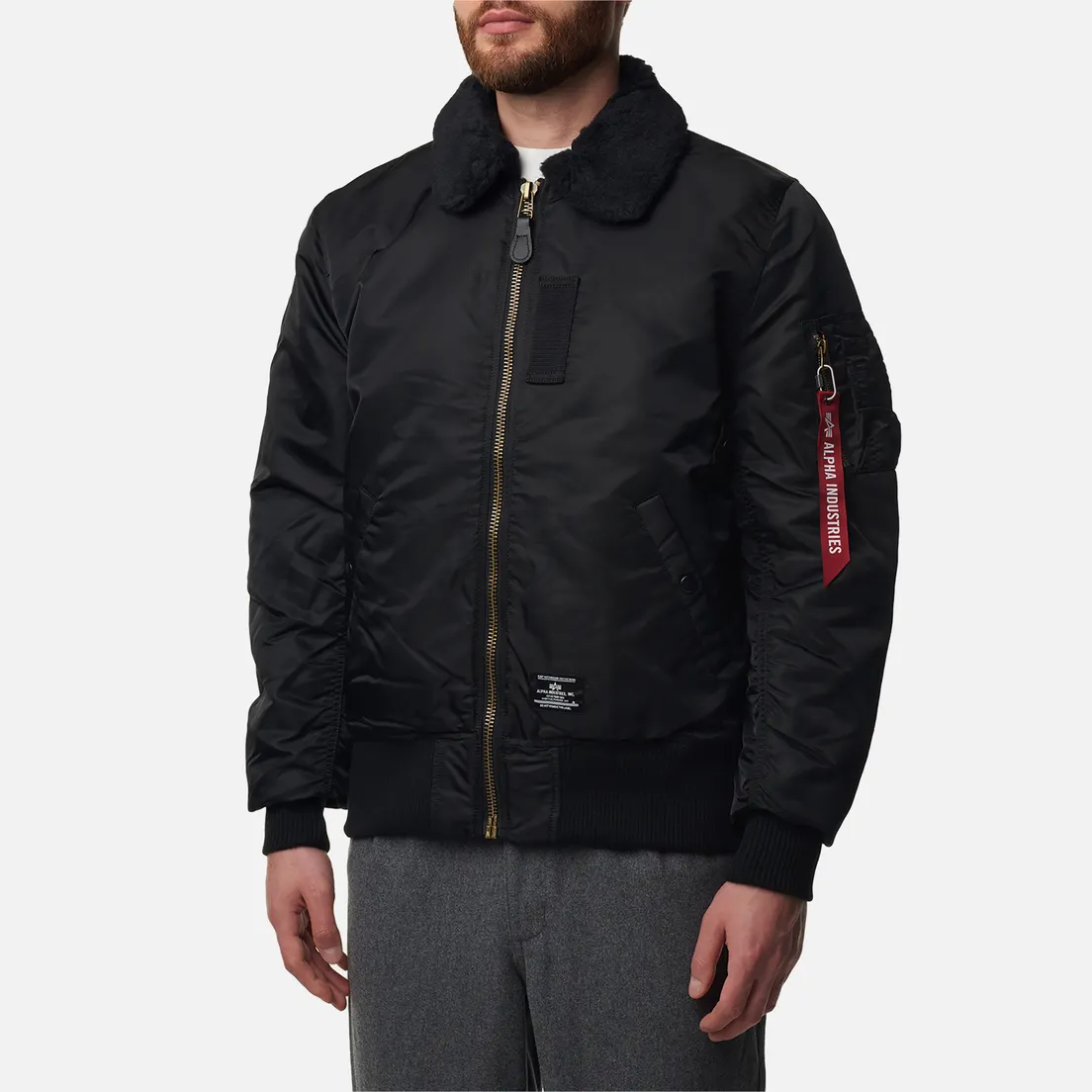 Alpha Industries Мужская куртка бомбер B-15 Mod Flight Faux Mouton Collar