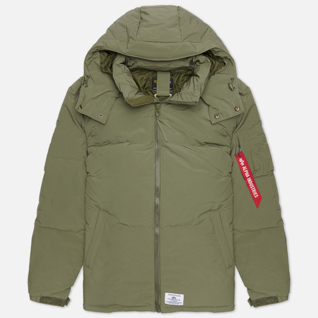 фото Мужской пуховик alpha industries puffer parka, цвет оливковый, размер xs