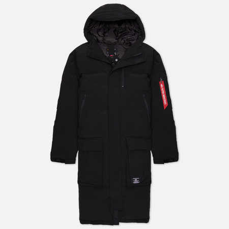 фото Мужской пуховик alpha industries long puffer parka, цвет чёрный, размер xs